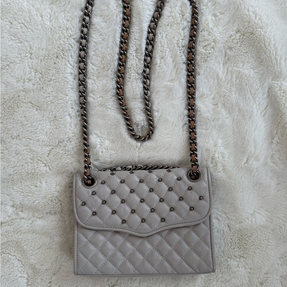 Rebecca Minkoff Grey Quilted Studded Crossbody Mini Chain Bag - Picture 3 of 14